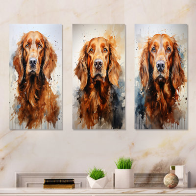 «Dog Irish Setter Impressions», ensemble de 3 reproductions d'art en métal