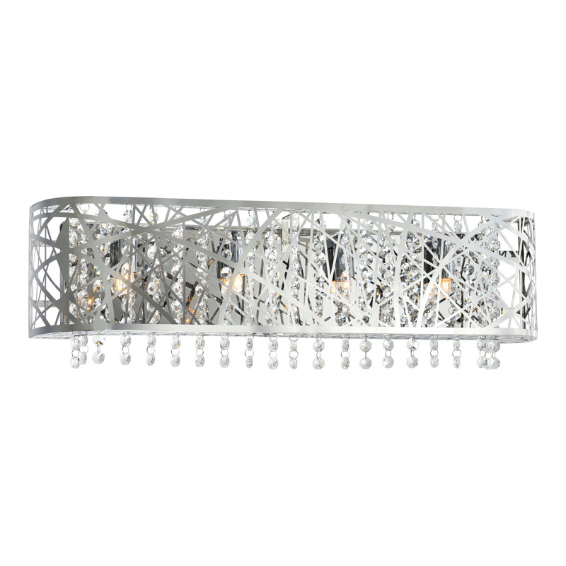 24" 4-Light Vanity Light for Bathroom, Makeup Room, Dressing Area – Chrome Finish with Crystal Beads – G9 Base – Modern Glam Style