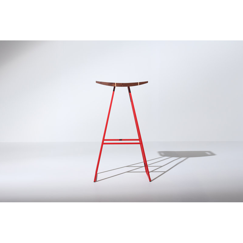 Robert Counter Stool with Metal Frame, Walnut, Red, Bar Stool (30" Seat Height)