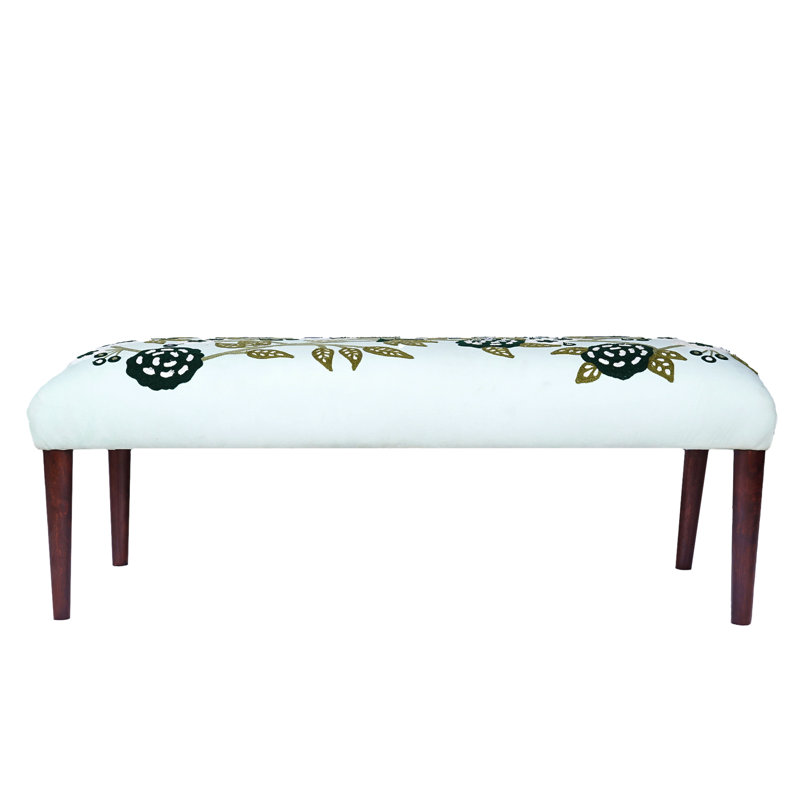 Banc d'appoint rembourré en velours Dahlia, Vert clair / botanique