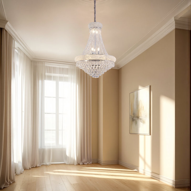 Luxueux lustre en cristal K9 de 36 po à un niveau, luminaire câblé à 14 lumières DEL pour salle à manger, vestibule et salon