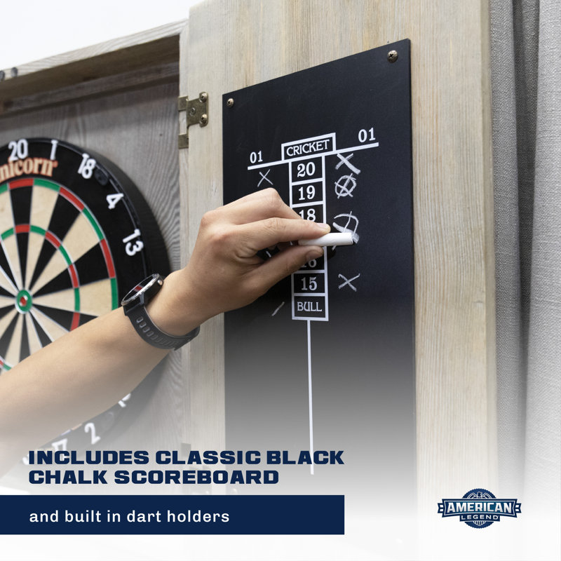 Rustic Wheat-Finished Barnwood Dartboard Cabinet with Brass Hardware