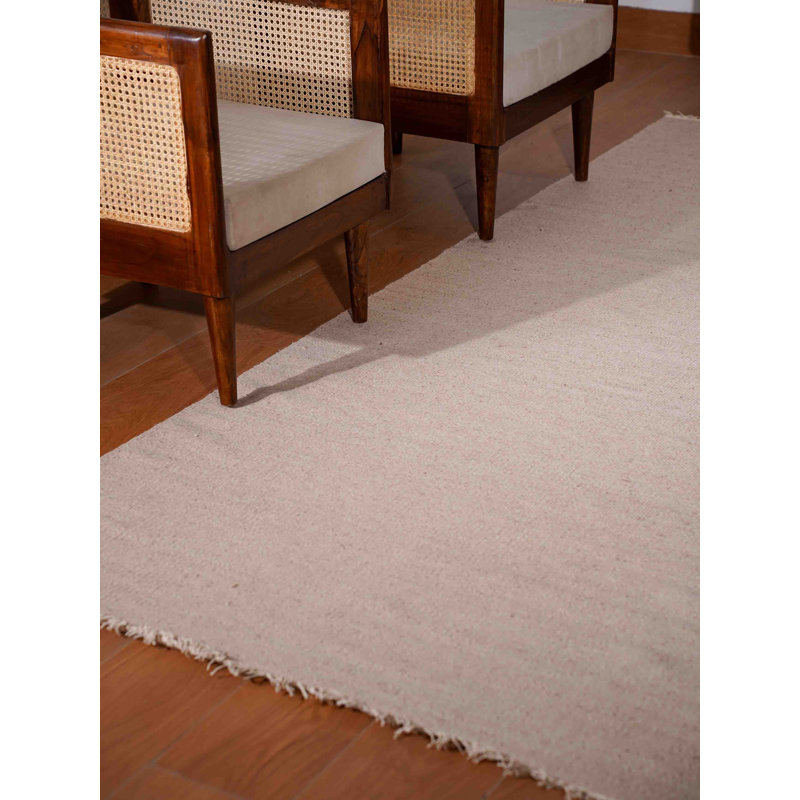 Alithea Hand Woven Flat Weave Kilim Wool Eco-Friendly Area Rugs - Rectangle, Cream Color, Plain Solid Design, Low Pile Handmade Area Rugs for Living Room, Bed Room