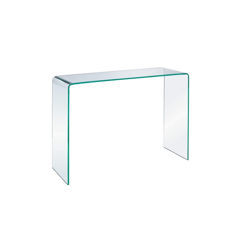 Transparent Glass Console Table Transparent Clear Sofa Table, Modern Bent Console Table Semund, 30" H x 36" W x 8" D