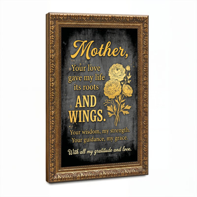 Walnut Gold Framed，Canvas Wall Art for Living Room, Bedroom, Office or Entryway – Decorative Wall Decor with Mother Love