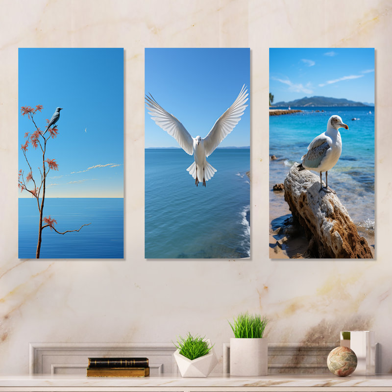 Mouette, horizon côtier, H 28 po x l 36 po, Toile tendue