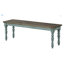 Banc de salle à manger bleu patiné avec siège en grain de bois naturel - revêtement blanc antique
