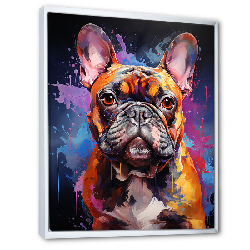 Bulldog Boldness V - reproduction sur toile, Cadre flottant blanc, H 32 po x l 16 po x P 1 po