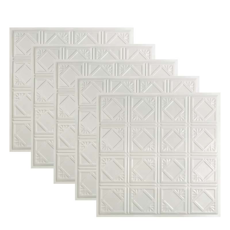 Tuile de plafond Great Lakes Tin Ludington 2 pi x 2 pi, Blanc brillant