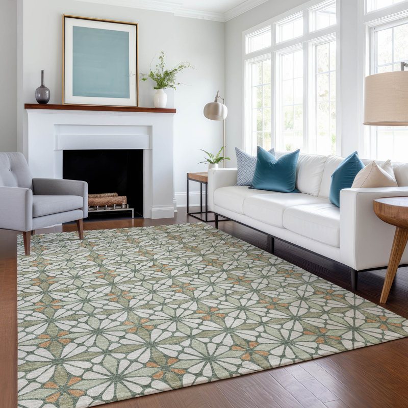 Machine Washable Indoor/Outdoor Chantille ACN2469 Geometric Rug, 3' x 5', Linen