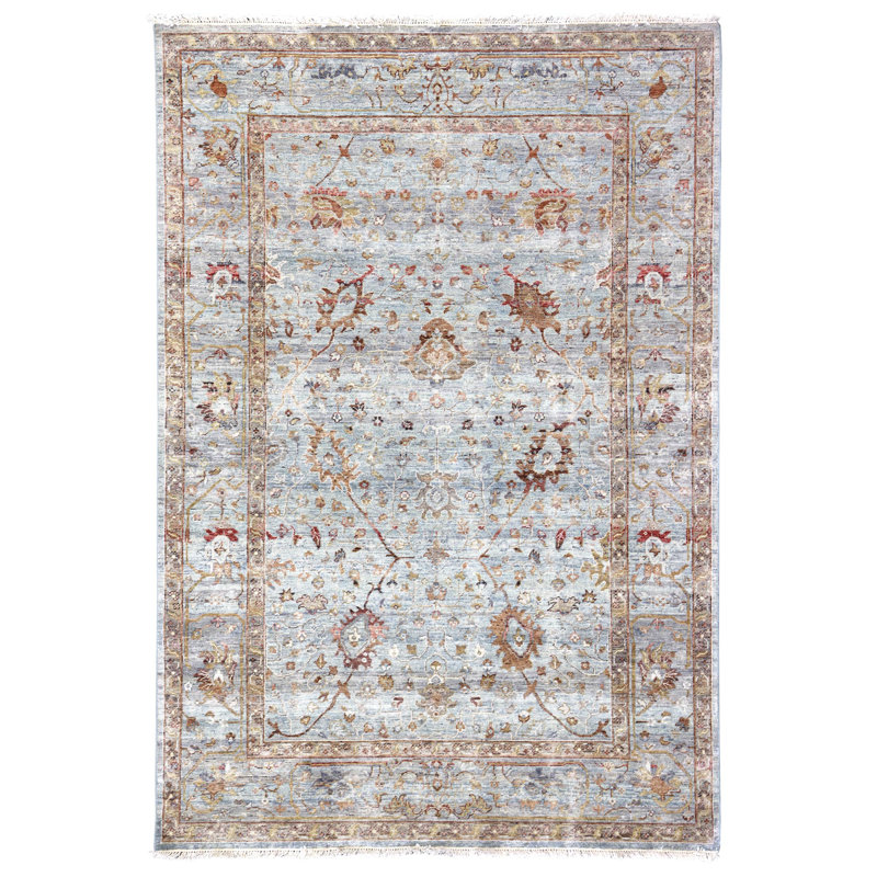 Tapis unique nouvel âge 6 pi 2 po x 8 pi 11 po Agra en bleu clair / rouille / brun / ivoire Agra