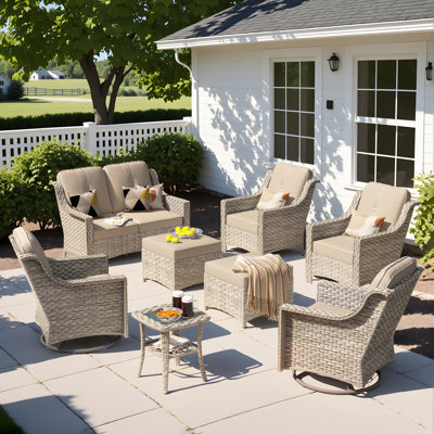 Daliya Wicker 6 - Person Patio Conversation Set with Cushions