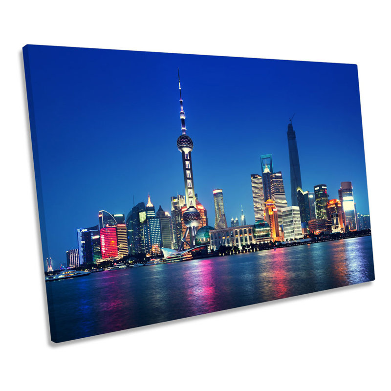 Shanghai Skyline China - Wrapped Canvas Print, 30.5cm H x 45.7cm W x 2cm D