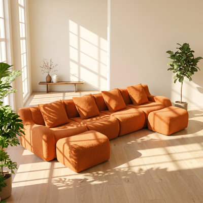 Brio 148" W x 65.7" D x 27.9" H Teddy Fabric Modular U-Shaped Sectional Sofa