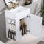 Meuble-lavabo de 20 po avec lavabo en céramique, porte à motif de losanges, poignées dorées et tablettes de rangement latérales - petit cabinet moderne avec barre à serviettes, fabrication en panneau de fibres à densité moyenne, assemblage requis-371244943