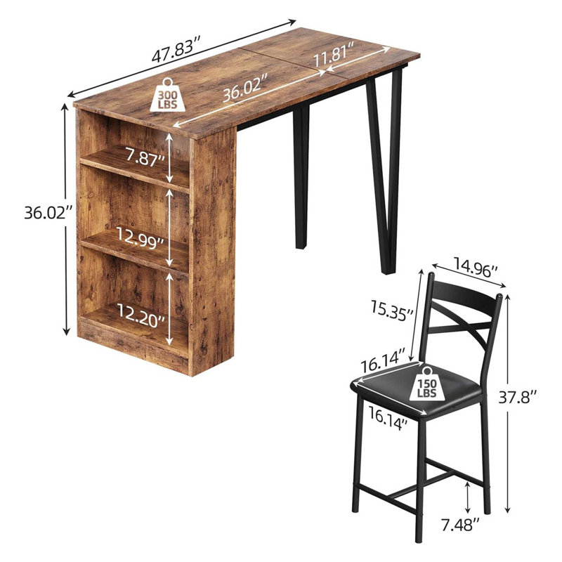 Bruck 2 - Person Four Leg Dining Set, Brown