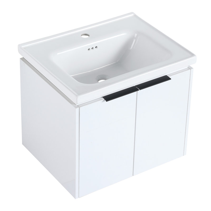 Meuble-lavabo de 60 po avec portes à fermeture douce, lavabo et petites tablettes de rangement, CVC07460WHLTK