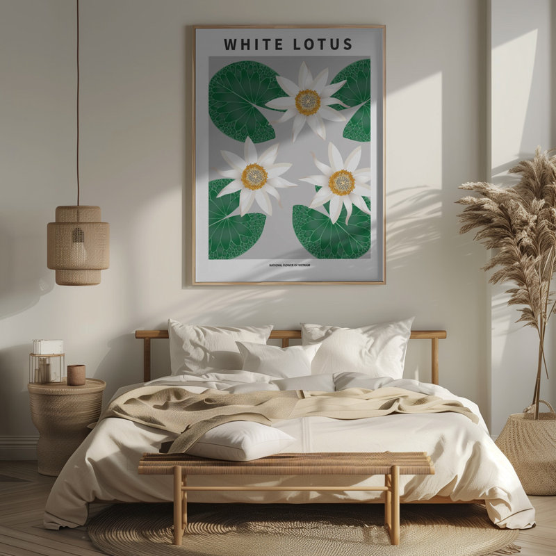 «White Lotus», art mural texturé encadré, Blanc, H 14 po x l 10 po