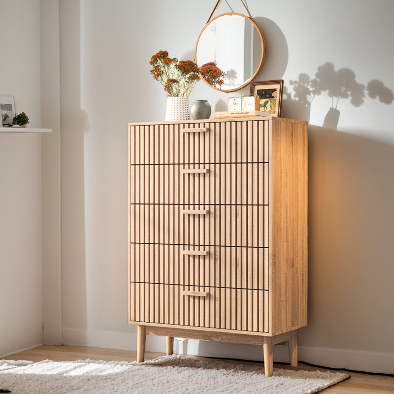 Commode 5 tiroirs 47,2 po, commode décorative Boho, commode pour la lessive, salon, vestibule
