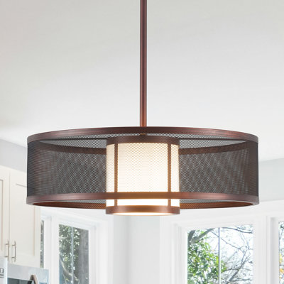 1-Light 19.69" Double Drum Chandeliers, Fabric+Metal Shade Pendant Light Fixture E26 Bases, Adjustable Hanging Light Fixture for Bedroom Living Room Kitchen Hallway