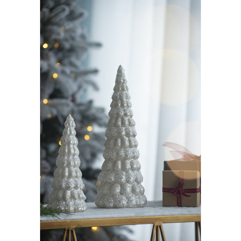 Glass Cone Tree With Light - Set of 3 - 3.5" x 3.5" x 8.3" - Cream