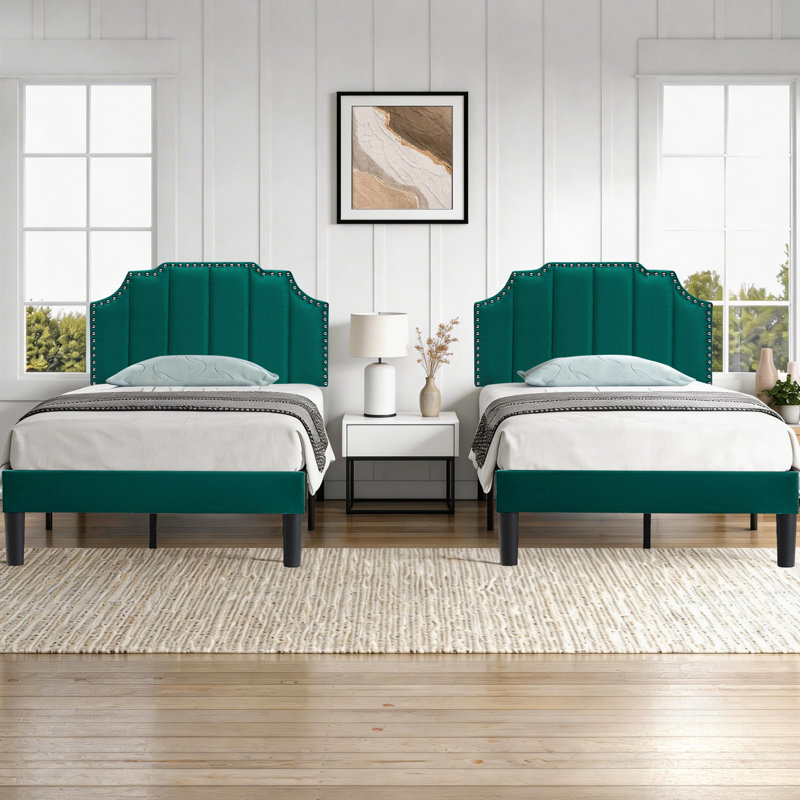 Lit plateforme tapissier Tamerlan, Vert foncé