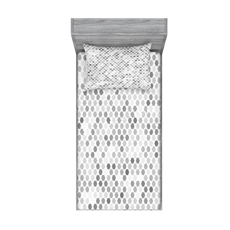 Microfiber Geometric Sheet Set, Twin Sheet Set with Fitted Sheet, Gray Geometric