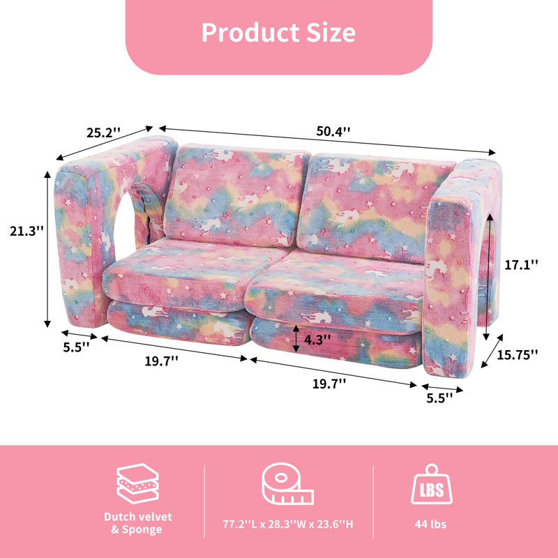 Canapé pour enfants et tout-petits Camborne, canapé-lit pliant convertible, canapé modulaire pour chambre de jeu, canapé multifonctionnel 10 en 1