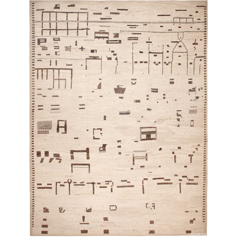 Grand tapis moderne à motif primitif