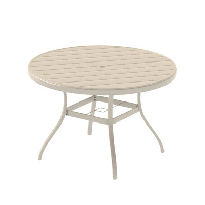 Outdoor Round Patio Table For 4 - 6, All Weather With Umbrella Hole Lawn, Garden, Backyard. Powder Coated Rust Protection, Bent Leg Design Stability And Aesthetics, Non Marring Foot Caps.