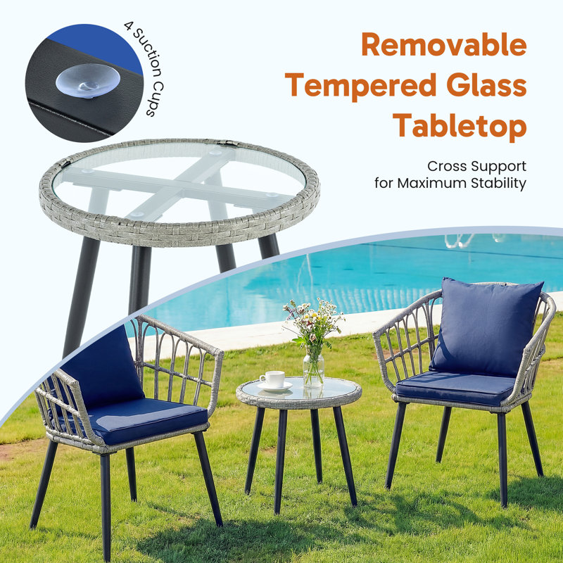 3 Piece Outdoor Patio Set with 10 Ft Cantilever Outdoor Umbrella with Base, Khaki