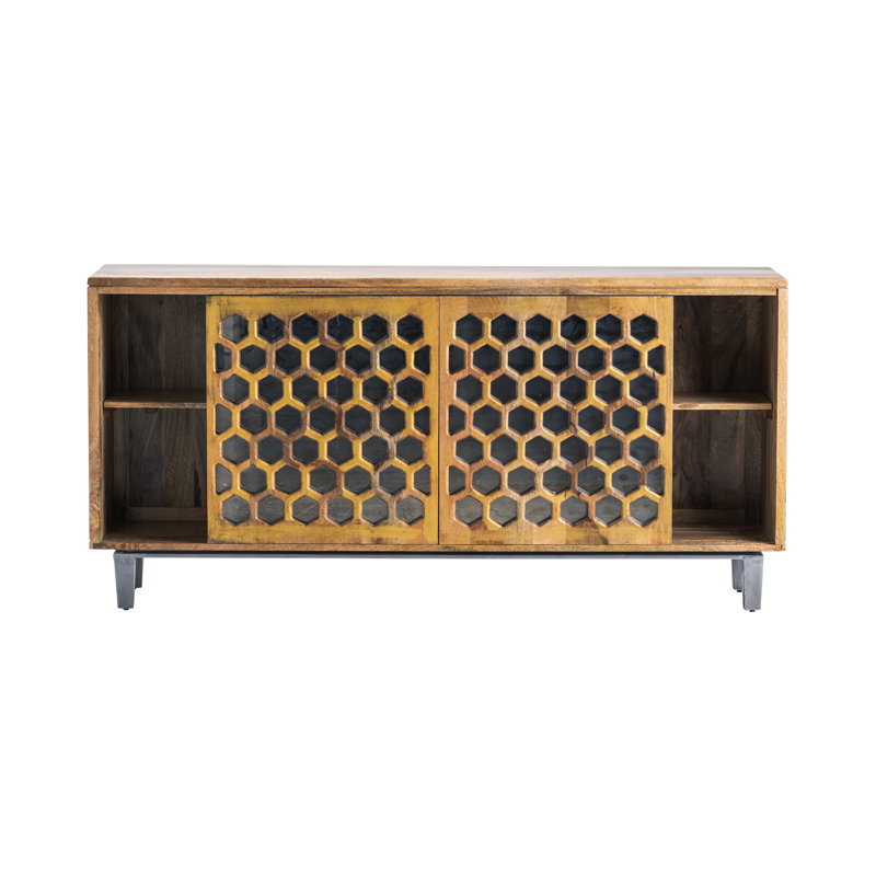 Mango Wood Honeycomb Mirrored 69'' Sideboard