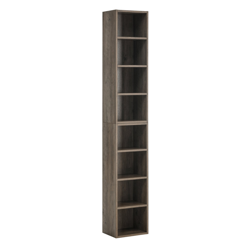 Étagère de rangement multimédia à 8 niveaux, armoire de rangement compacte CD DVD avec tablettes réglables, bibliothèque haute étroite pour le bureau à domicile, bibliothèque multifonctionnelle à deux étages