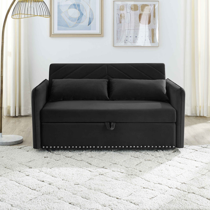 3-In-1 Velvet Sleeper Sofa Bed, Black Velvet