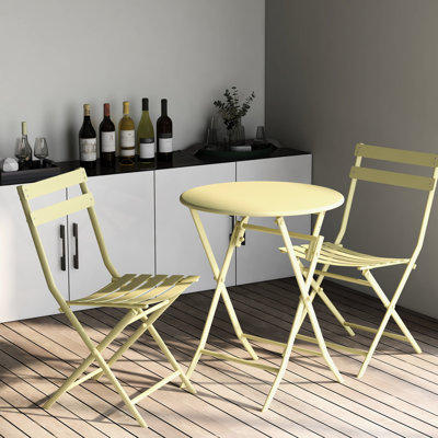 Ensemble bistro de patio jaune 3 pièces - Table et chaises pliables en métal pour le salon extérieur 3 avec patios design