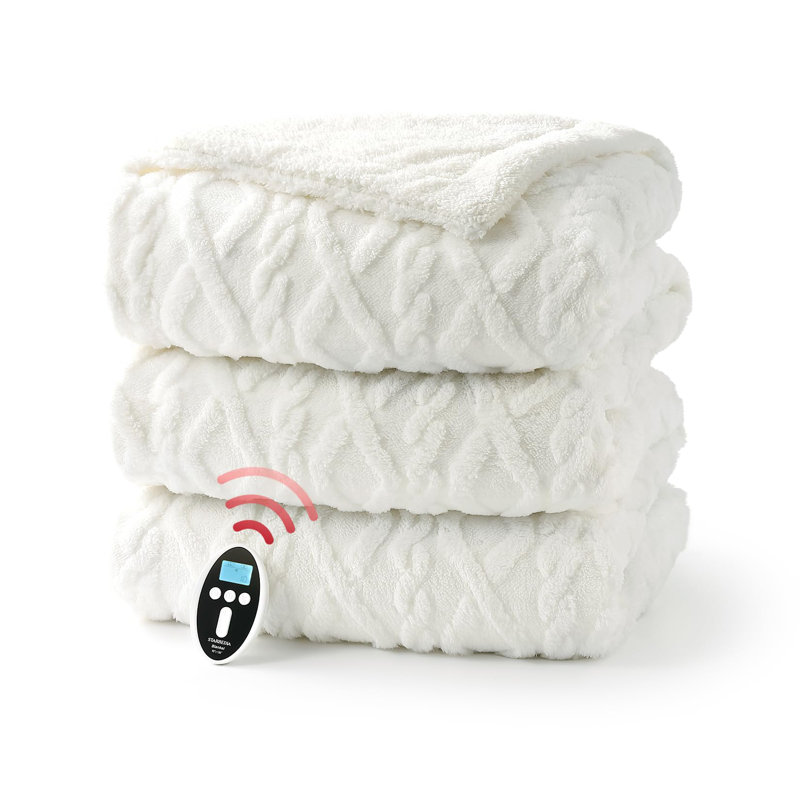 Heated Throw Blanket, Beige, 228.6cm L x 213.4cm W