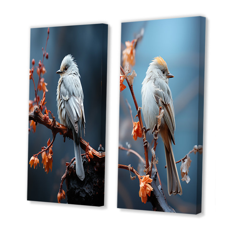 Bird Ethereal Roost - Ensemble de 2 décorations murales oiseaux, H 28 po x l 25 po, Toile tendue