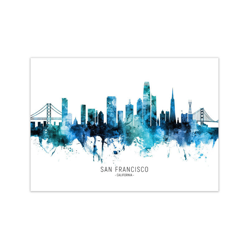 San Francisco California Skyline Blue City Name by Michael Tompsett - 1 Piece Wall Art, 21cm H x 30cm W x 1cm D, Unframed