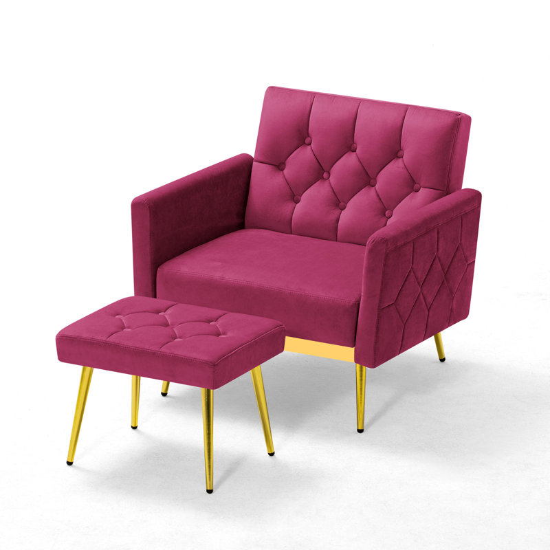 Zianny Velvet Accent Chair with Ottoman, Fushia Velvet