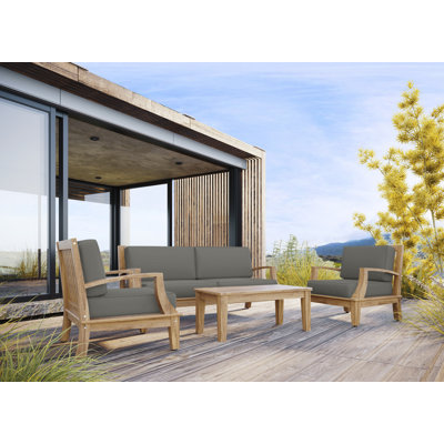 Ensemble de conversation de terrasse en teck 4 pièces avec coussins Sunbrella Emilyna
