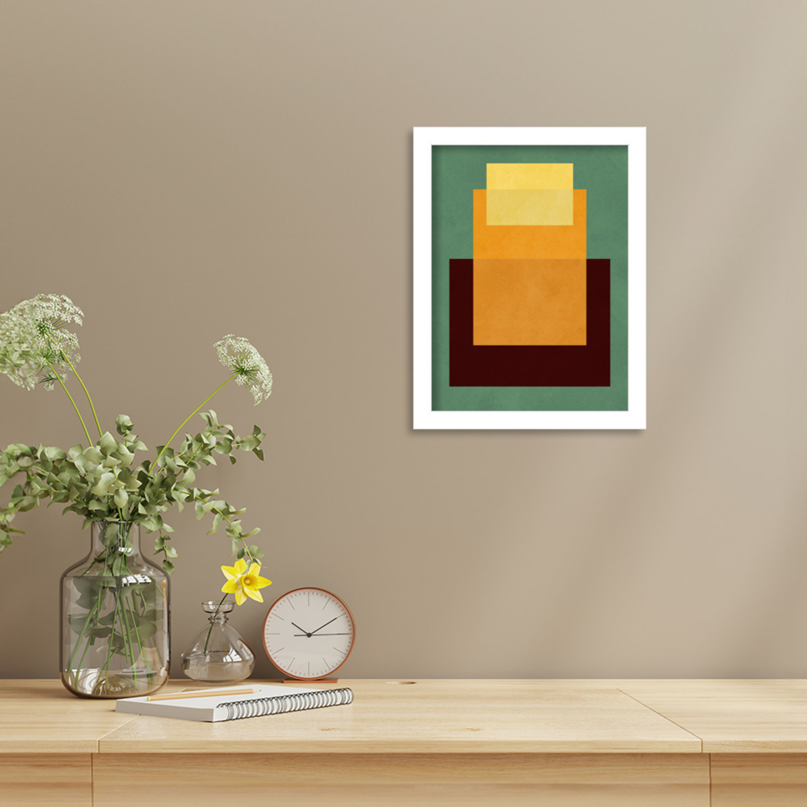 Overlapping Geometry 10 Print, 13" H x 10" W, Green/Orange, White