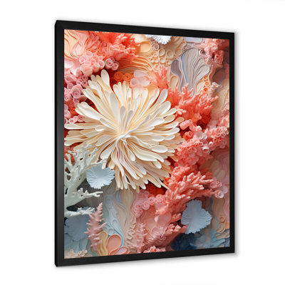 «Pink and White Coastal Coral Collage IV - Coastal Coral Under Water», reproduction sur toile encadrée