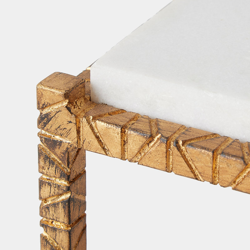 Cut Iron 38'' W Marble Console Table, White, Gold