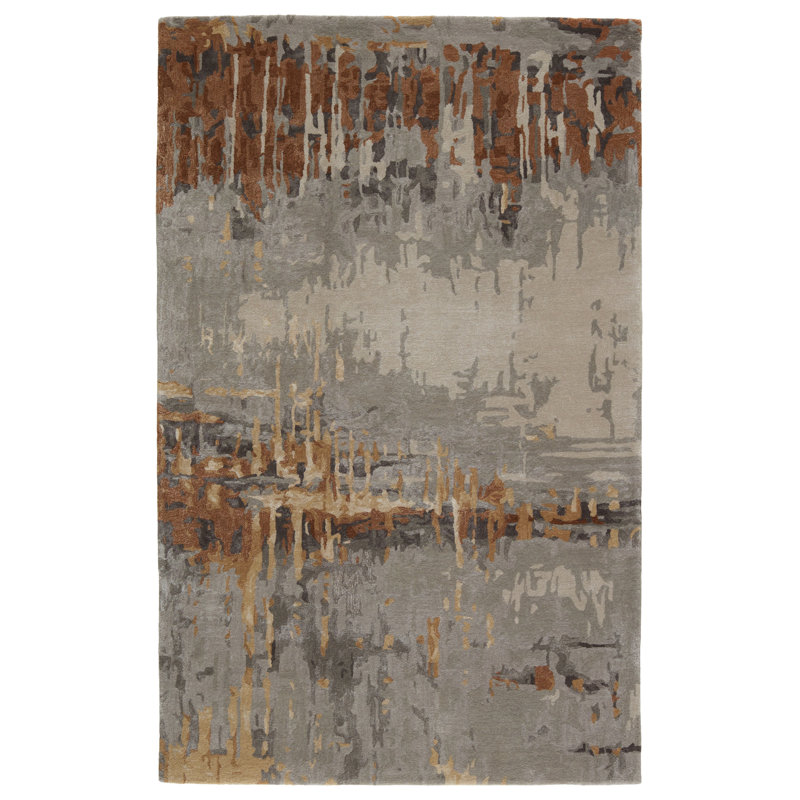 Tapis gris / brun noué à la main Nyleah, Rectangle 9 pi x 12 pi