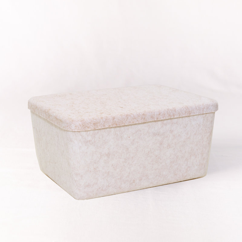 Sculpted Felt Storage Bin - Wide with Lid, Beige