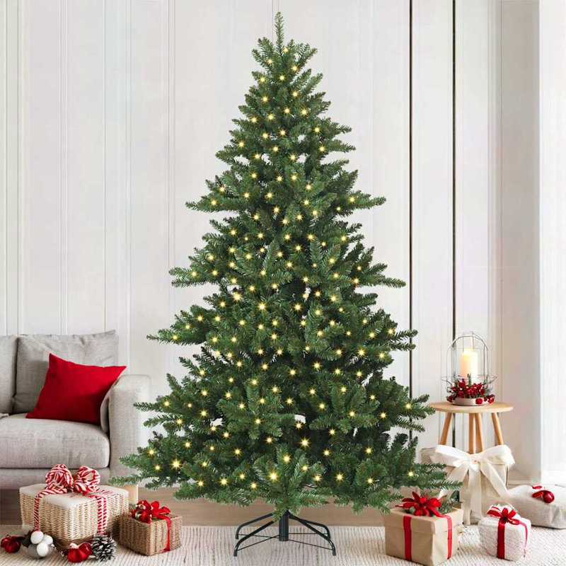 Artificial Hinged Christmas Tree with 300 LEDs PVC, 6.89' H, Green