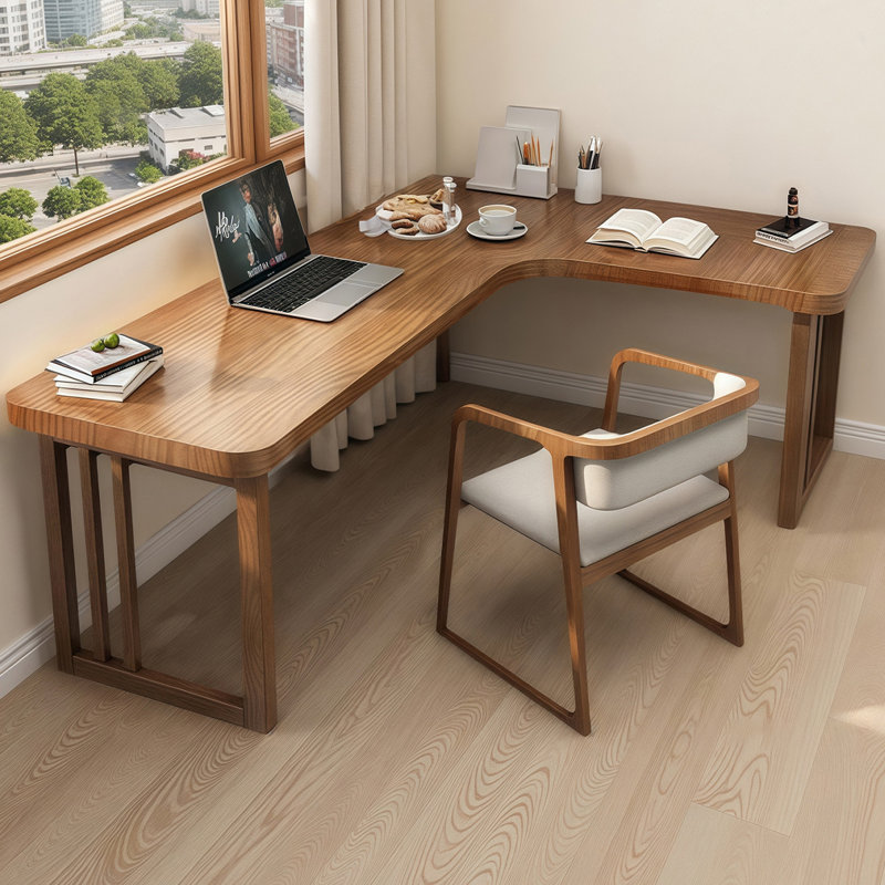 Bureau rectangulaire brun en bois massif, H 29,53 po x l 62,99 po x P 47,24 po, Retour à la main Rignt