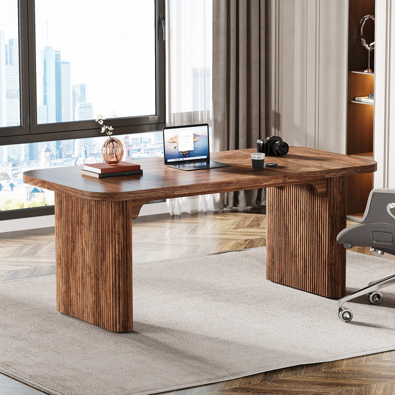63-Inch Office Desk, Modern Executive Desk, Brown