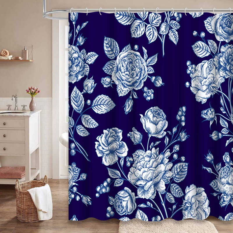 Magnifique rideau de douche bleu avec 12 crochets, L 72 po x l 78 po