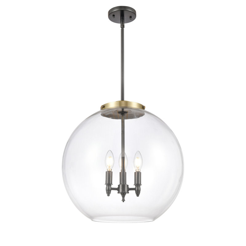 Luminaire suspendu sphère à 3 lumières DEL Ralph, H 18,38 po x l 17,75 po x P 17,75 po, Laiton antique noir